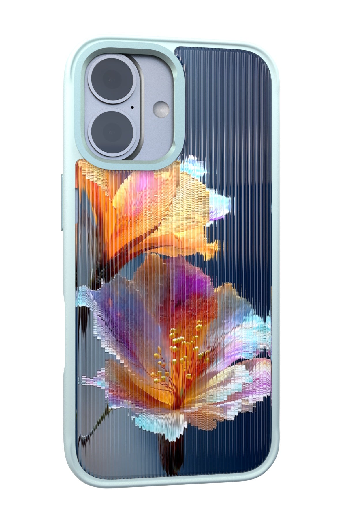 Hibiscus Versicolor Backplate + Teal Case for iPhone 17