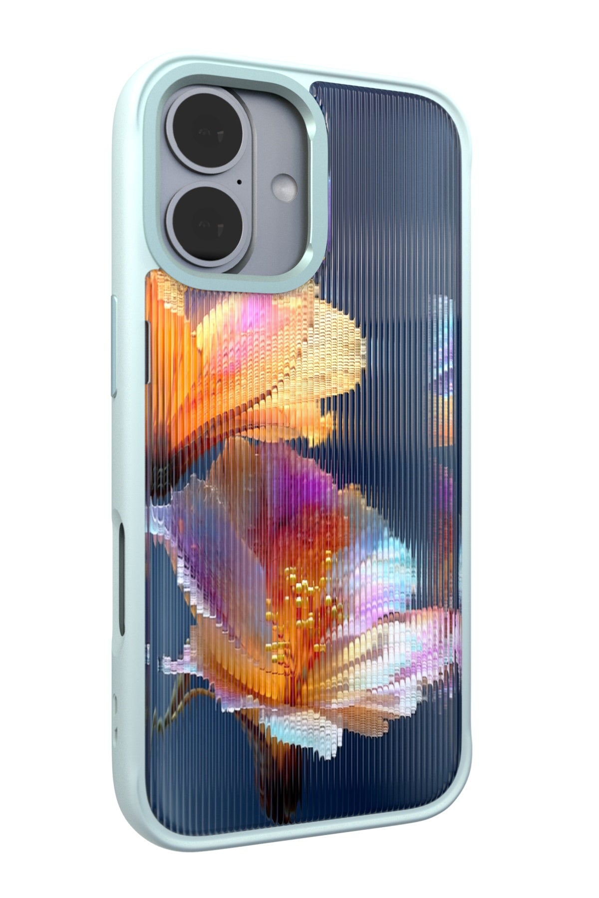 Hibiscus Versicolor Backplate + Teal Case for iPhone 17