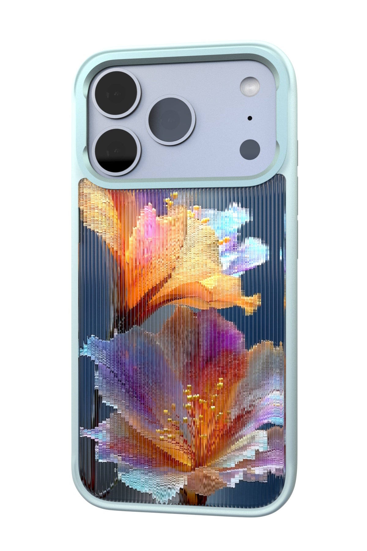 Hibiscus Versicolor Backplate + Teal Case for iPhone 17 Pro