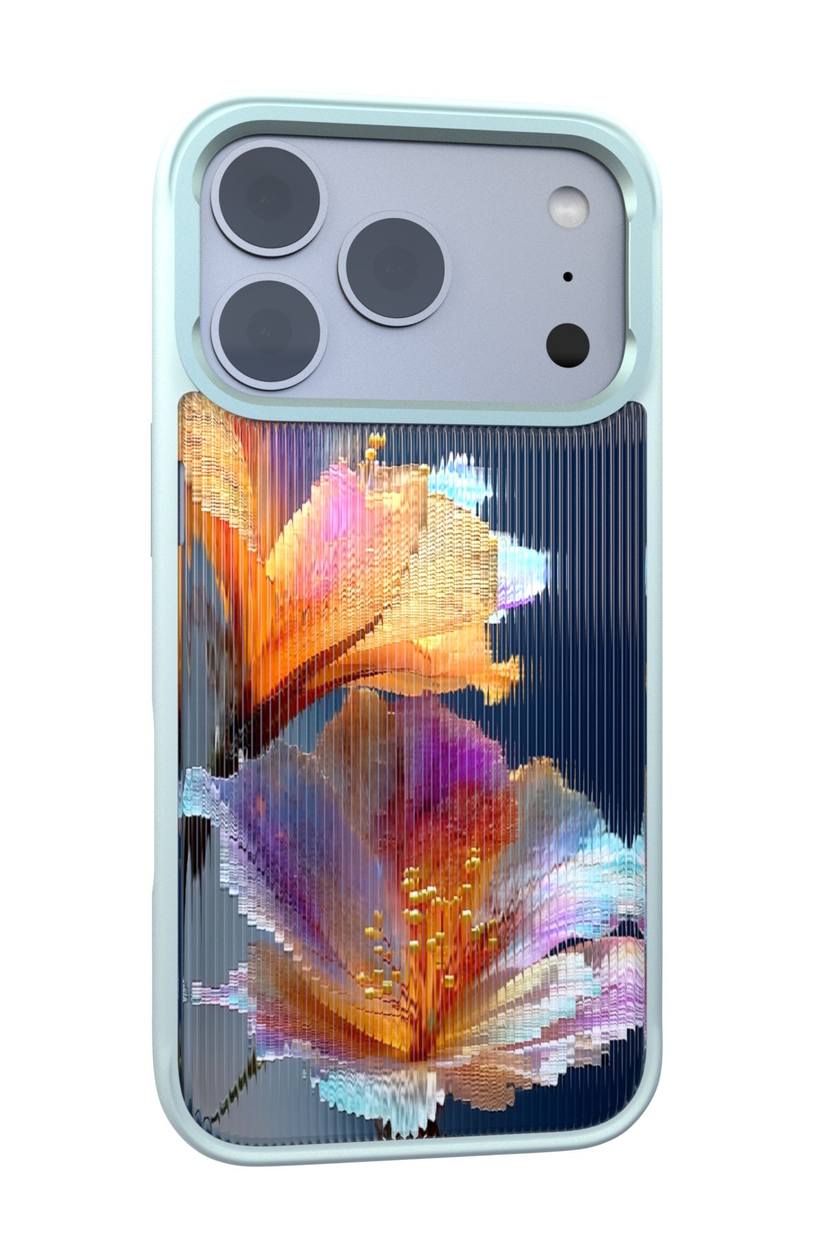 Hibiscus Versicolor Backplate + Teal Case for iPhone 17 Pro