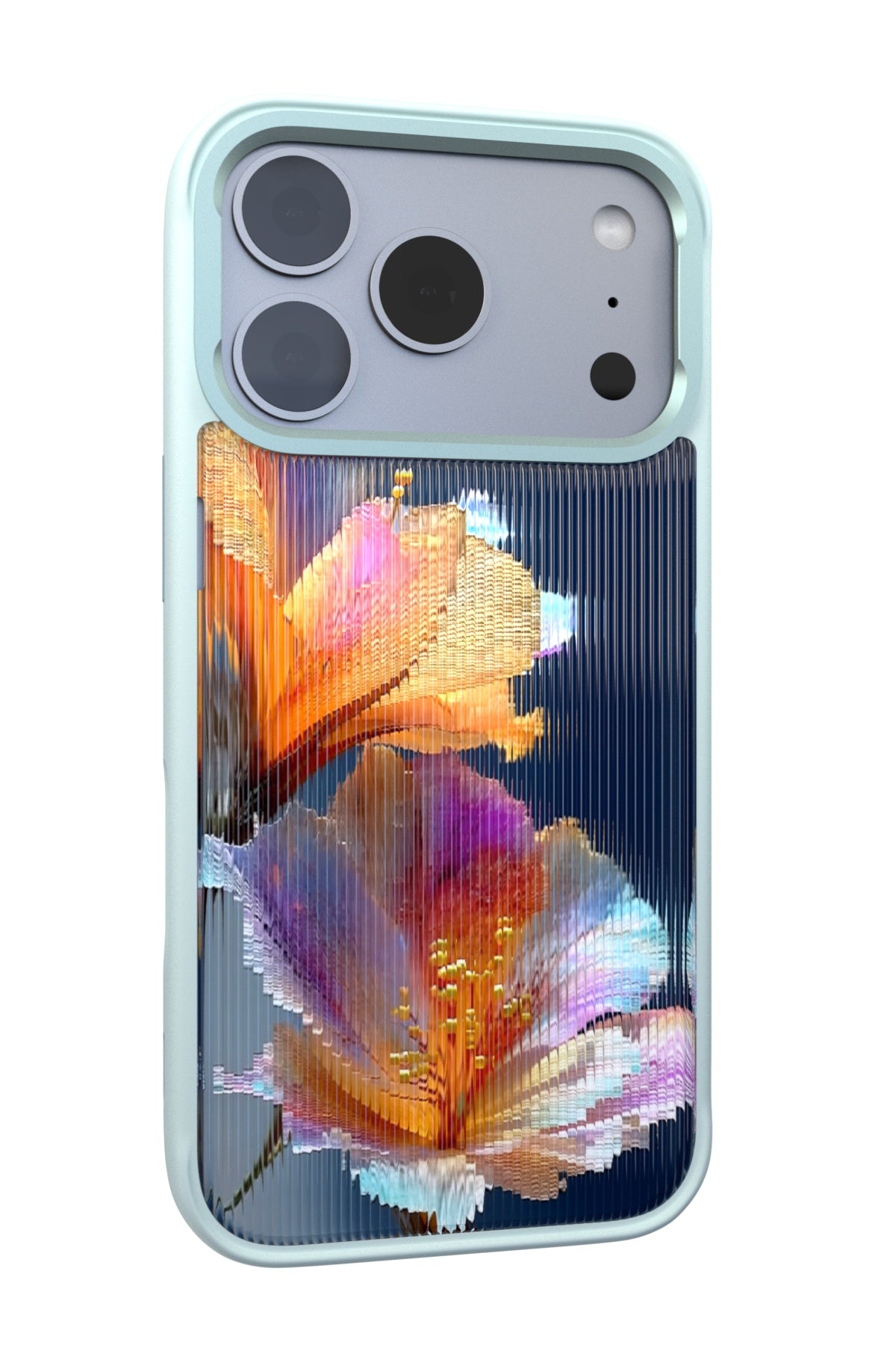 Hibiscus Versicolor Backplate + Teal Case for iPhone 17 Pro