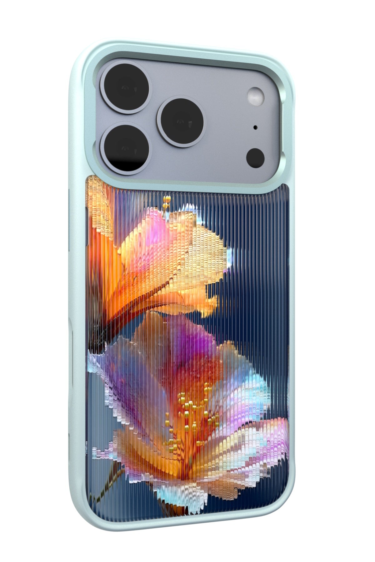 Hibiscus Versicolor Backplate + Teal Case for iPhone 17 Pro