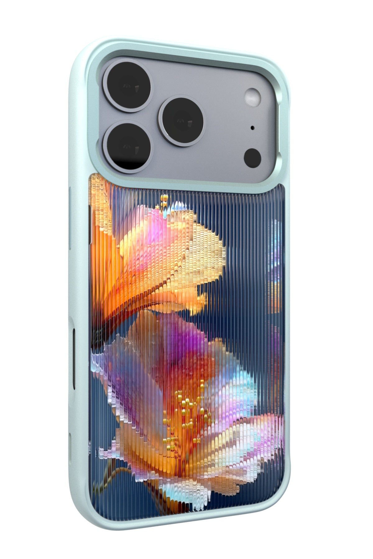 Hibiscus Versicolor Backplate + Teal Case for iPhone 17 Pro